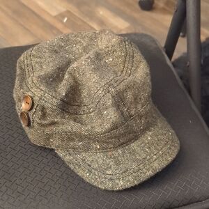 Stylish Grey Tweed Cap with Button , Red/White Specks Accents